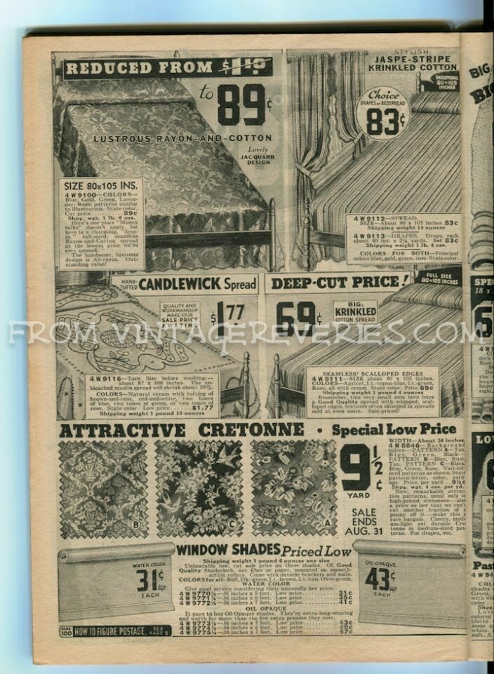 1930s curtains, sheets, & towel advertisements