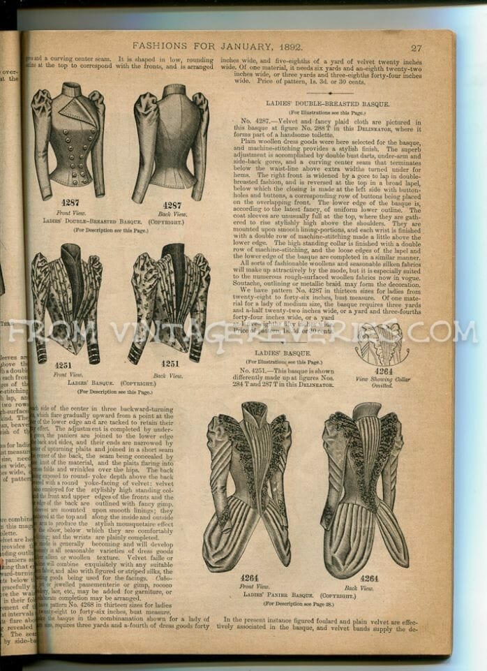 1892 Cloak, Coat, and Basque Fashions