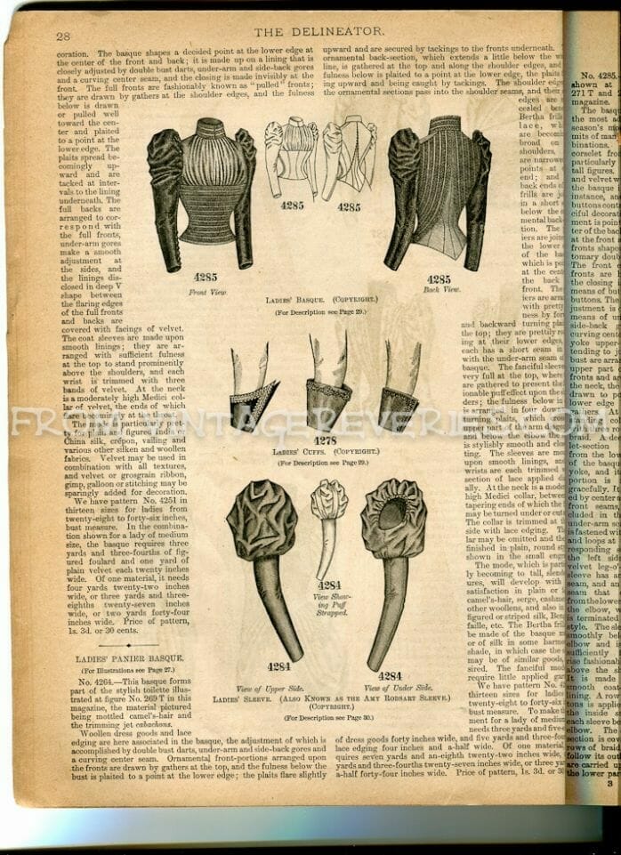 Winter 1892 Ladies Sleeve, Skirt, Bustle, and Skirt Train Fashions