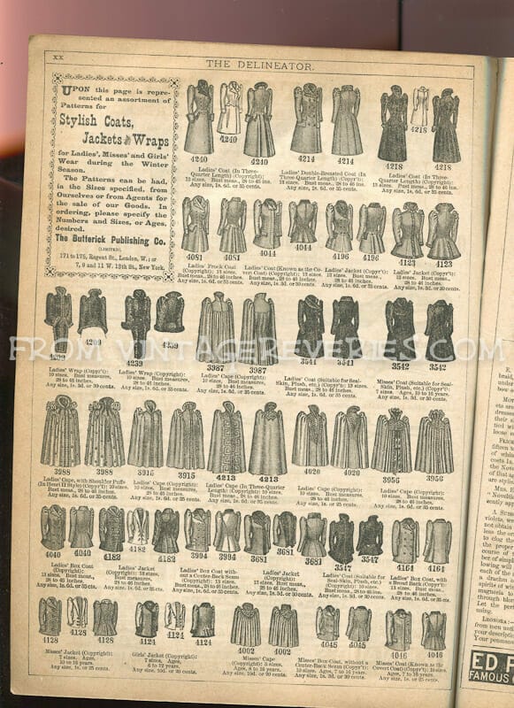 Victorian fashion advertisements, household appliance ads, and misc. ads