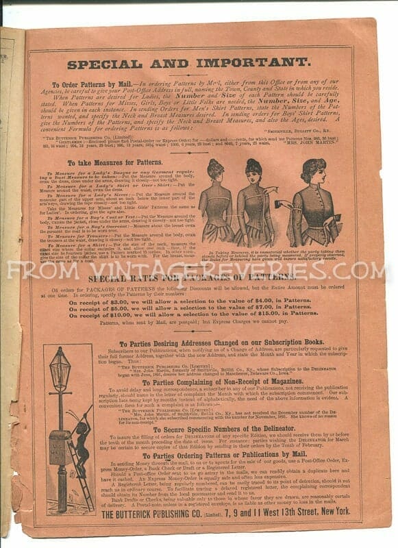 How to Measure for a Victorian Pattern – and The back pages of the 1892 Delineator Fashion Magazine