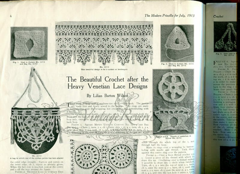 Venetian Design Crochet Patterns from the July 1913 Modern Priscilla