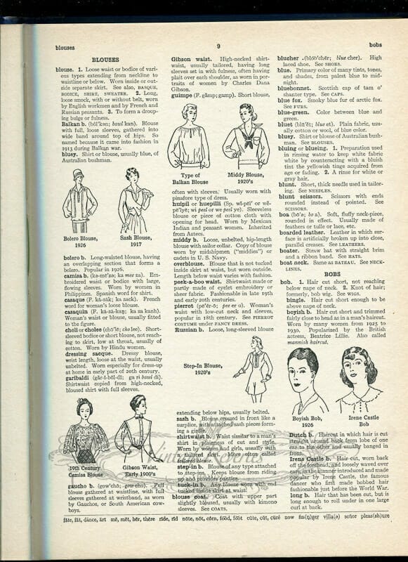 Types of Blouses and More from The Language of Fashion, a Fashion Dictionary (Blouses thru Caps)