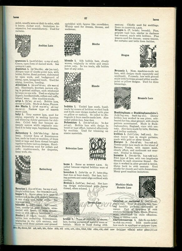 Lace identification guide and illustrations, and I – Lambskin