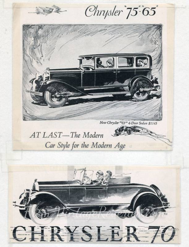 Six 1920s Chrysler car advertisements