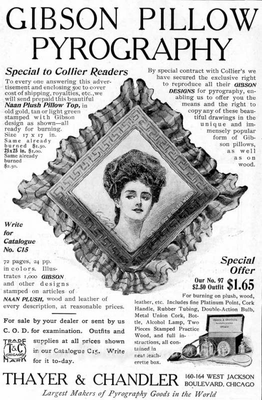 A Gibson Pillow Pyography pattern ad and other Misc Gibson Ads and Ephemera