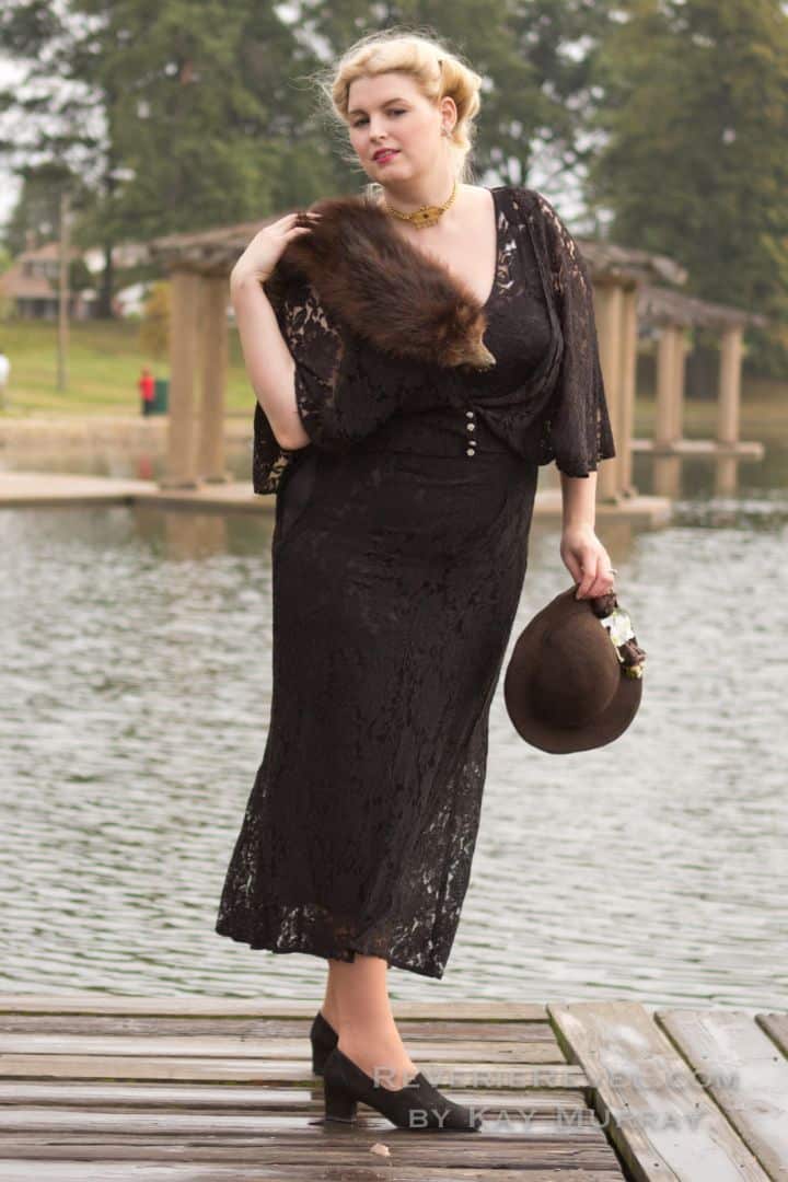 black lace dress on a BBW model
