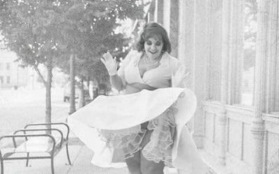 Plus Size Pinup Modeling a 1950s style Felt Circle Skirt