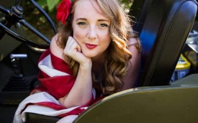 Patriotic Pinup with an American Flag and Willys Jeep