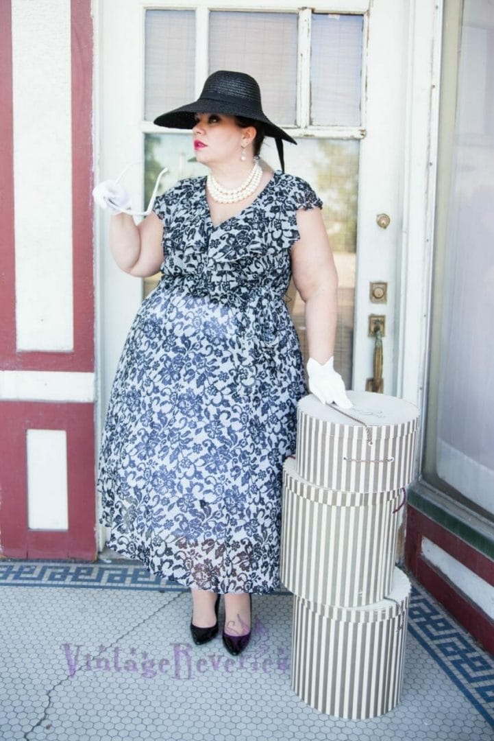 pinup model with hat boxes