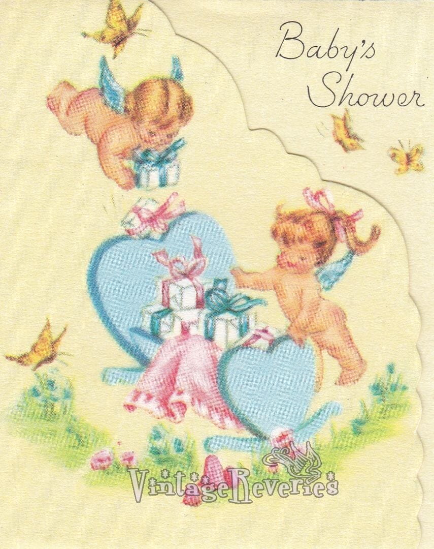 Baby shower card scans from the early 1960s