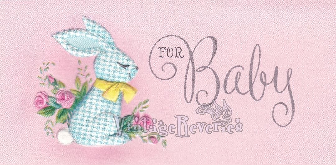 Illustrated 1960s baby shower cards with rhymes inside