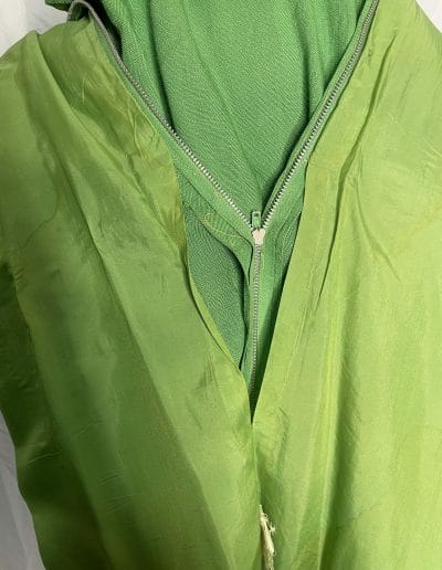 lined green dress inside out