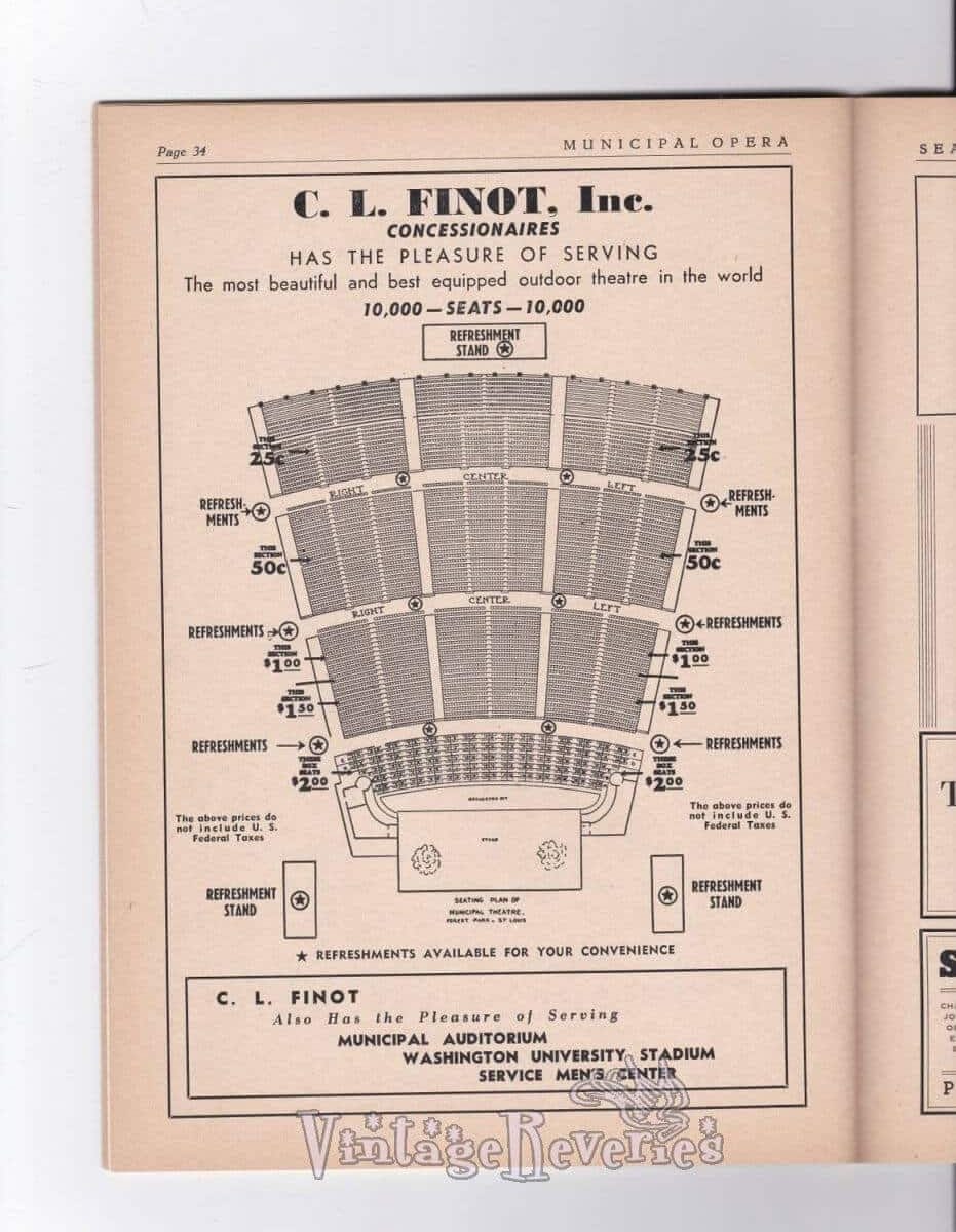1940s St. Louis Municipal Opera Seating Chart and Ads