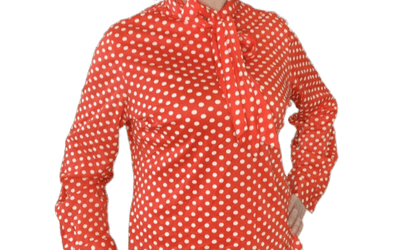 Bold bright red & white polkadot long sleeve shirt by Stoner Square