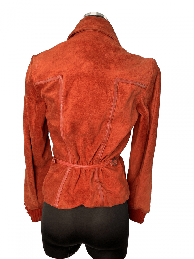back view of vintage red leather coat
