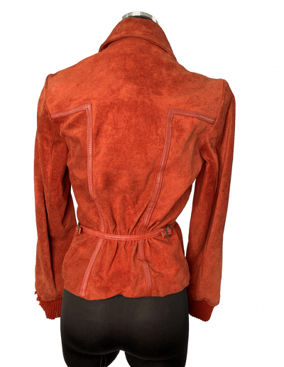 back view of vintage red leather coat